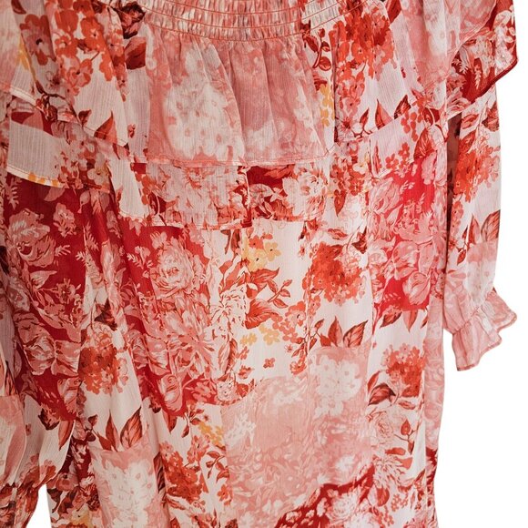 House of Harlow 1960 Pink White Red Off Shoulder Flowy Dress Sz L - Picture 3 of 8